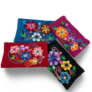 Wool Hand Embroidered Purse Insert  6" x 8" Zippered Tote